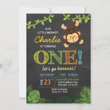 Invitación de cumpleaños de Jungle Monkey Cute