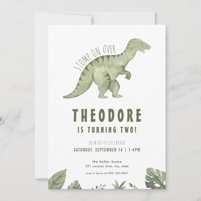 Invitación de cumpleaños de Jurassic T-Rex Dino Di (Anverso)