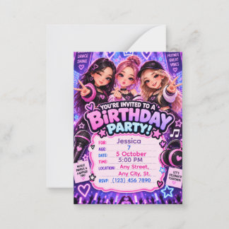 Invitación de cumpleaños de K-Pop Kawaii | Cualqui