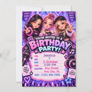 Invitación de cumpleaños de K-Pop Kawaii | Cualqui