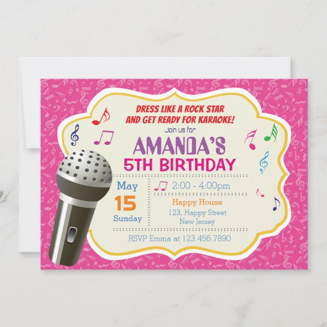 Invitación de cumpleaños de Karaoke (Anverso)