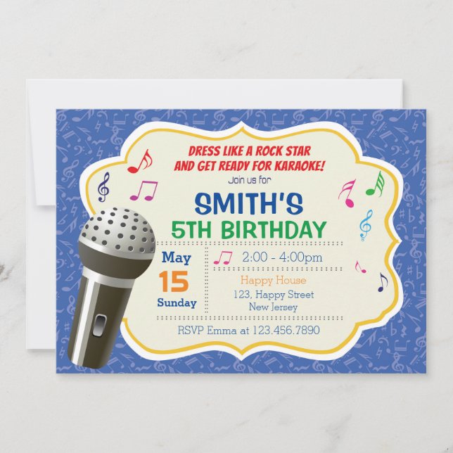 Invitación de cumpleaños de Karaoke (Anverso)