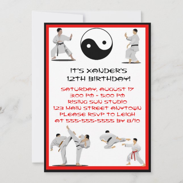 Invitación de cumpleaños de Karate (Anverso)