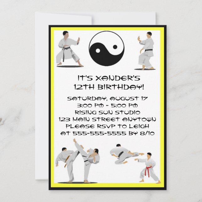 Invitación de cumpleaños de Karate (Anverso)