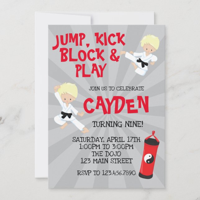 Invitación de cumpleaños de Karate Artes Marciales (Anverso)