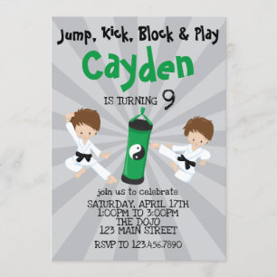 Invitación de cumpleaños de Karate Boy verde