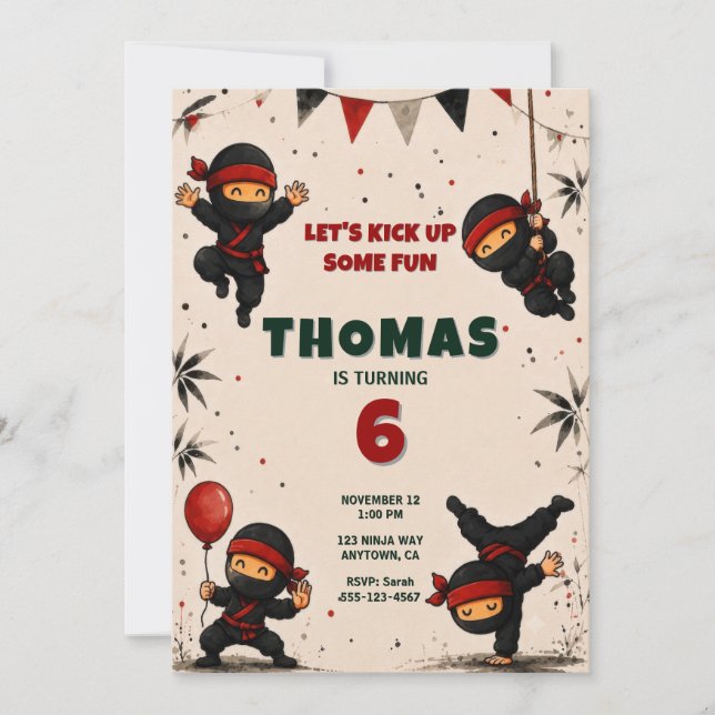 Invitación de cumpleaños de Karate Ninja Warrior (Anverso)