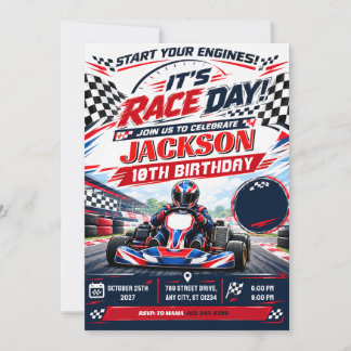 Invitación de cumpleaños de karting moderno person