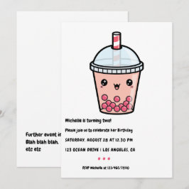 Invitación de cumpleaños de Kawaii Bubble Tea