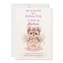 Invitación de cumpleaños de Kawaii Yorkie Teacup G