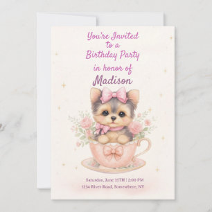 Invitación de cumpleaños de Kawaii Yorkie Teacup G