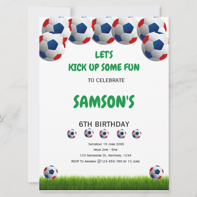 Invitación de cumpleaños de Kick Up Soccer (Anverso)