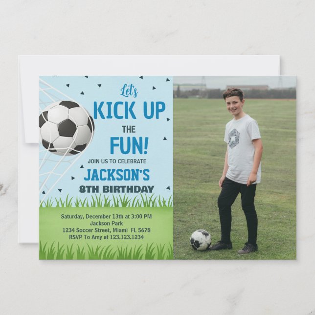 Invitación de cumpleaños de Kickoff Soccer con fot (Anverso)