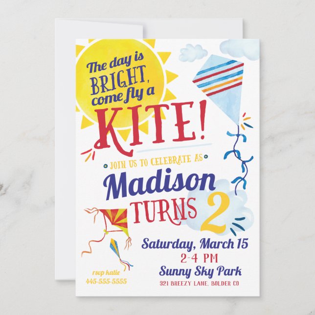 Invitación de cumpleaños de Kite Flying (Anverso)