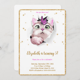 Invitación de cumpleaños de Kitten editable
