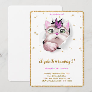Invitación de cumpleaños de Kitten editable