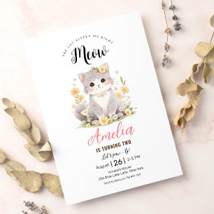 Invitación de cumpleaños de Kitten Gray Tabby Kitt