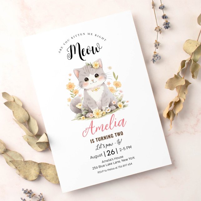 Invitación de cumpleaños de Kitten Gray Tabby Kitt (Subido por el creador)