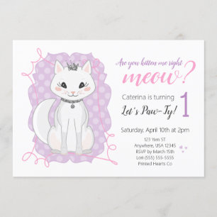 Invitación de cumpleaños de Kitten Meow   Rosa y p