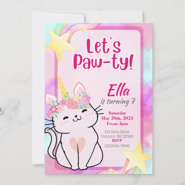 Invitación de cumpleaños de Kitty-Corn (Anverso)