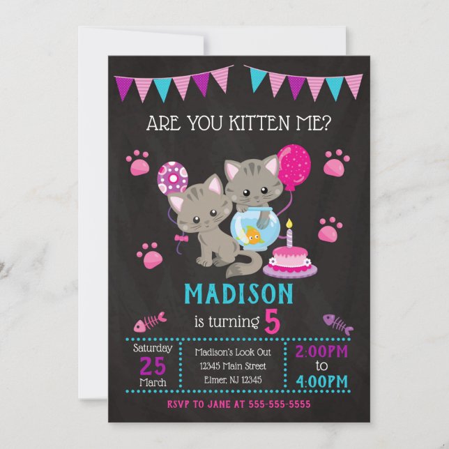 Invitación de cumpleaños de Kitty/Fiesta de Chica  (Anverso)