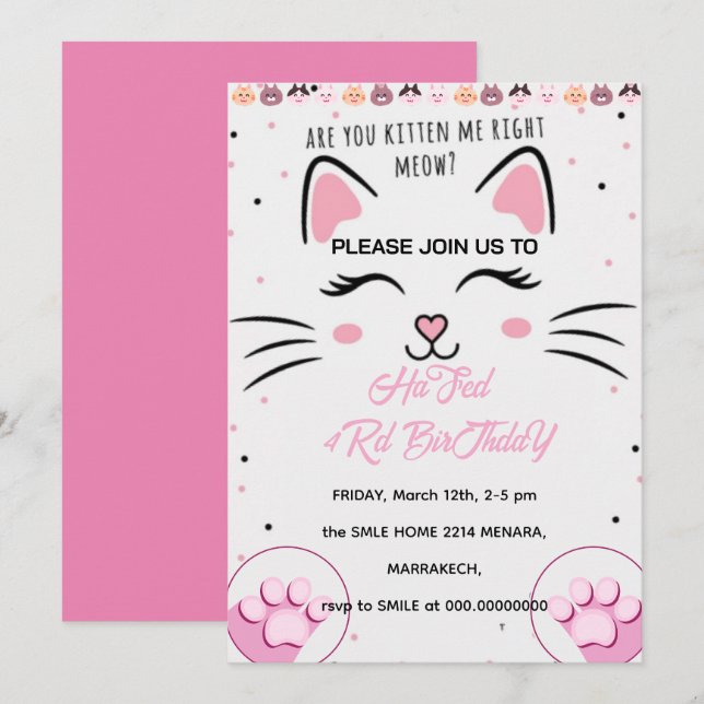 Invitación de cumpleaños de Kitty y amigos, P impr (Anverso / Reverso)