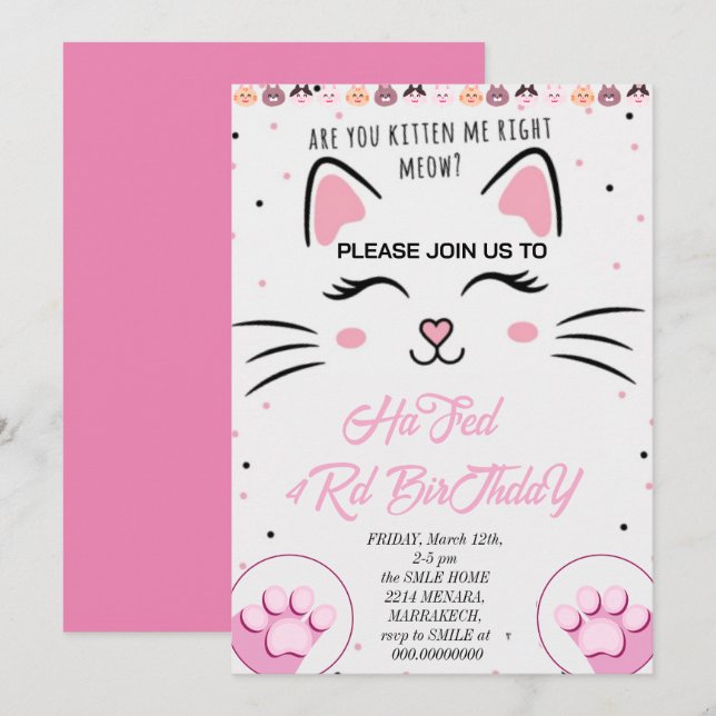 Invitación de cumpleaños de Kitty y amigos, P impr (Anverso / Reverso)