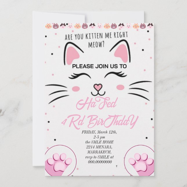 Invitación de cumpleaños de Kitty y amigos, P impr (Anverso)