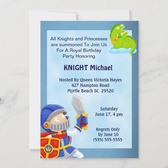 Invitación De Cumpleaños De Knight In Armor (Anverso)