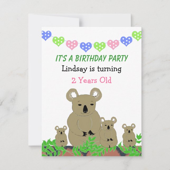 Invitación de cumpleaños de Koala (Anverso)