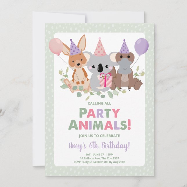 Invitación de cumpleaños de Koala (Anverso)