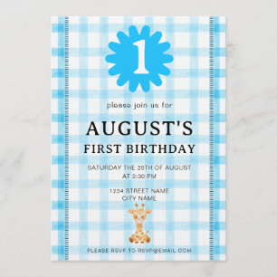 Invitación de cumpleaños de koala con cuadros azul