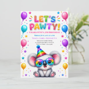 Invitación de cumpleaños de koala Let's Pawty