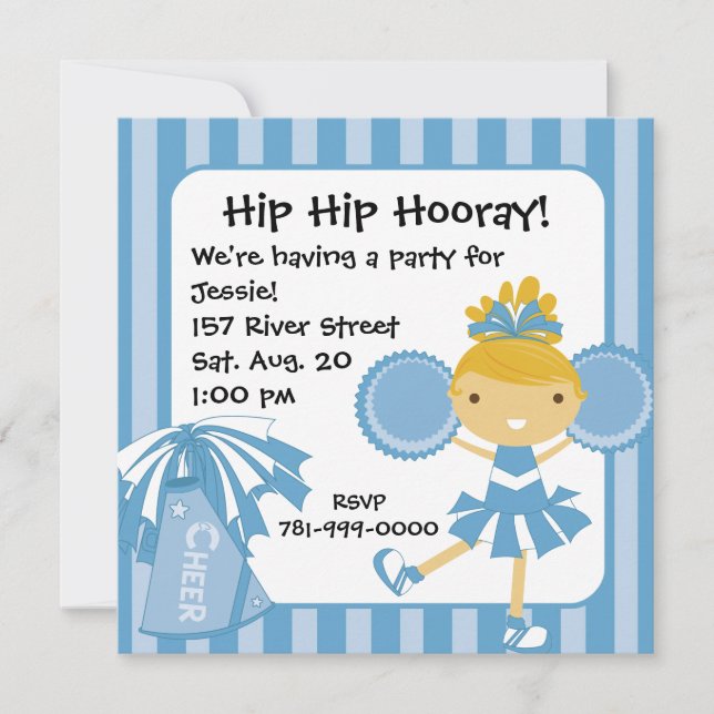 Invitación de cumpleaños de KRW Blue CheerLeader 2 (Anverso)