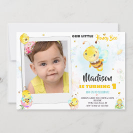 Invitación de cumpleaños de la abeja miel de foto 