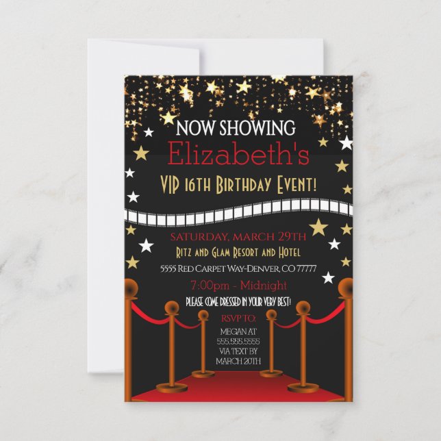  Invitación de cumpleaños de la alfombra roja (Anverso)