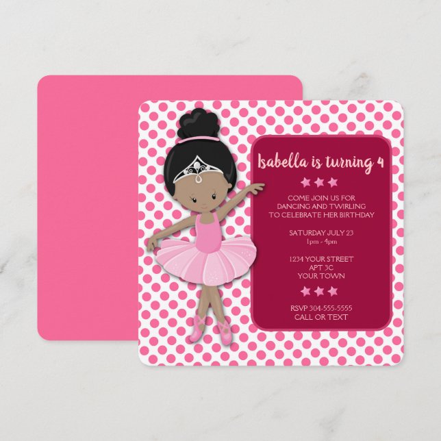 Invitación de cumpleaños de la bailarina afroameri (Anverso / Reverso)