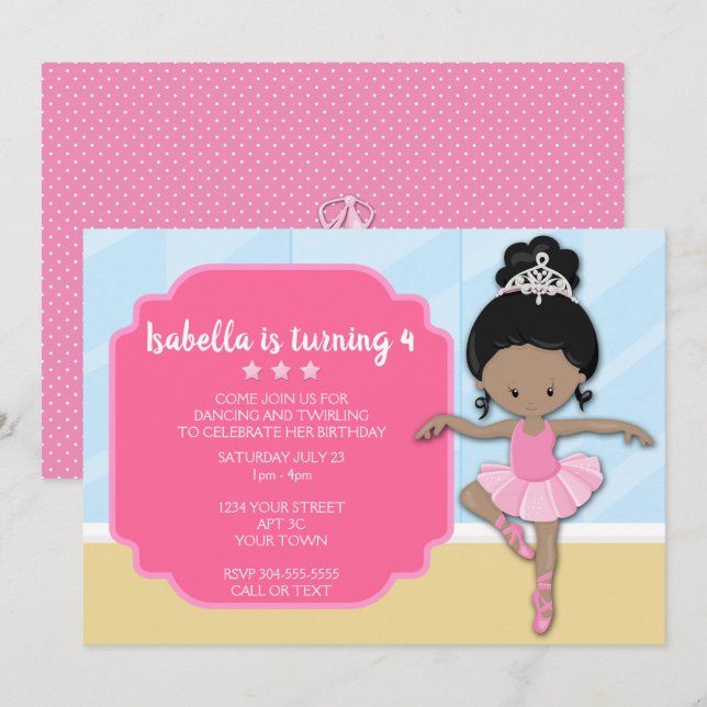 Invitación de cumpleaños de la bailarina afroameri (Anverso / Reverso)