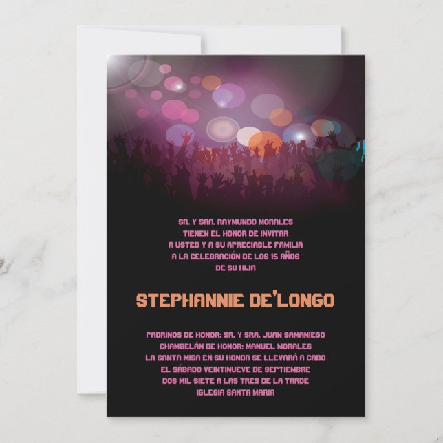 Invitación de cumpleaños de la banda española Quin (Anverso)