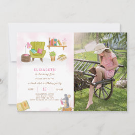 Invitación de cumpleaños de la biblioteca con foto