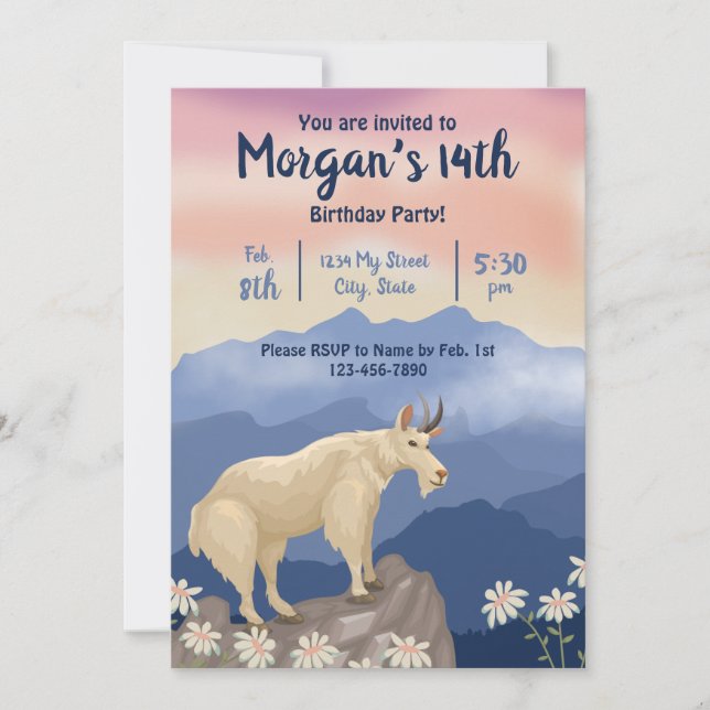Invitación de cumpleaños de la cabra de montaña (Anverso)