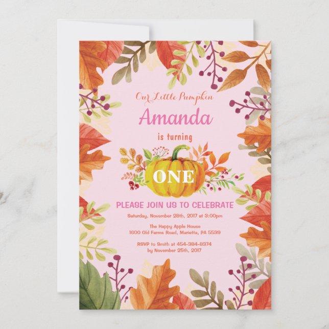 Invitación de cumpleaños de la Calabaza chica otoñ (Anverso)