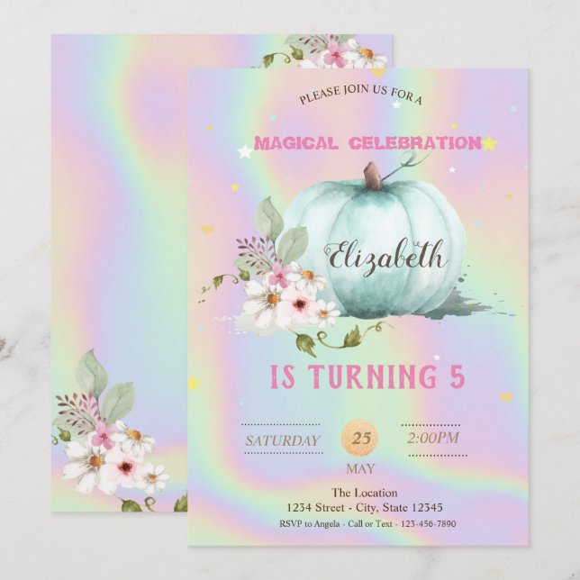 Invitación de cumpleaños de la Calabaza Floral Hol (Anverso / Reverso)