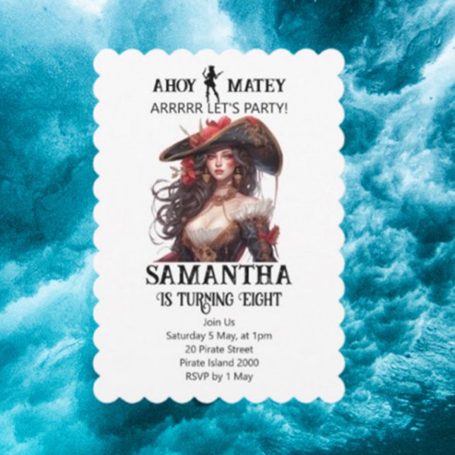 Invitación de cumpleaños de la chica de la fiesta  (Celebrate your special day with a fun Pirate Party Birthday Girl Invitation!)