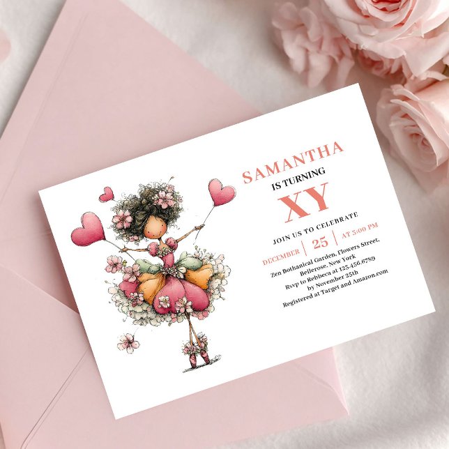 Invitación de cumpleaños de la chica hada exuberan (Lush Fairy Girl Birthday Blush Pink invitation)