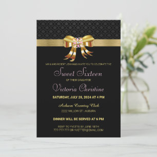 Invitación de cumpleaños de la cinta de oro de la