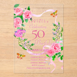 Invitación de cumpleaños de la cinta rosa rosa