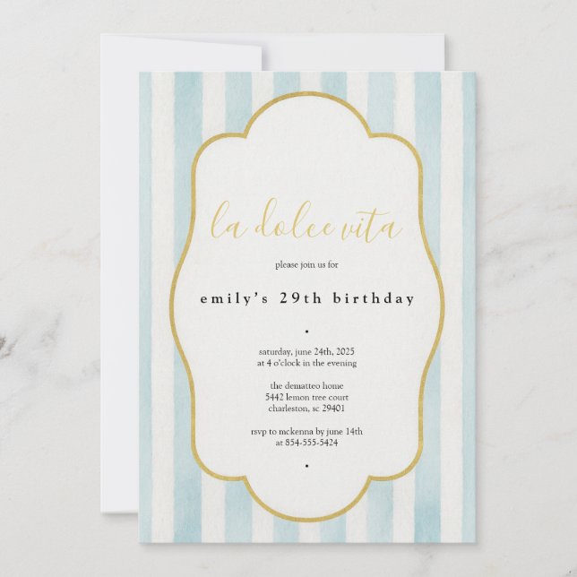 Invitación de cumpleaños de La Dolce Vita (Anverso)