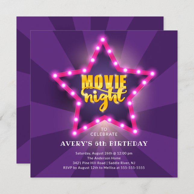 Invitación de cumpleaños de la estrella de cine (Anverso / Reverso)