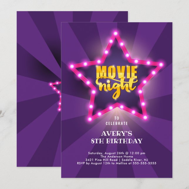 Invitación de cumpleaños de la estrella de cine (Anverso / Reverso)
